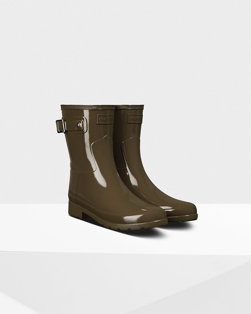 Hunter Refined Slim Fit Gloss Short Rain Boots - Online Sale Womens Green - UAMKFY947